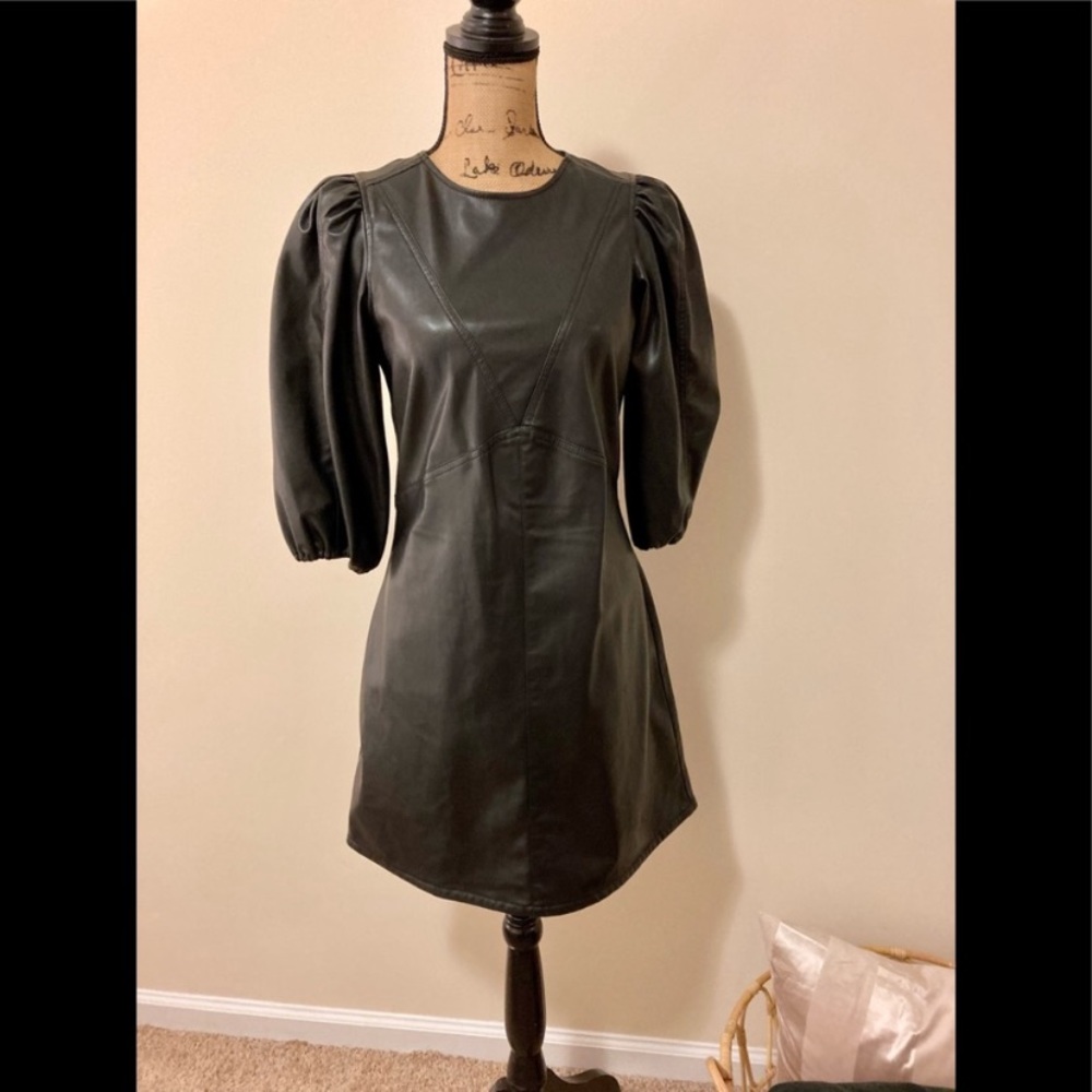 H&M of London Black Pleather Cruella Style Retro Fitted Dress
